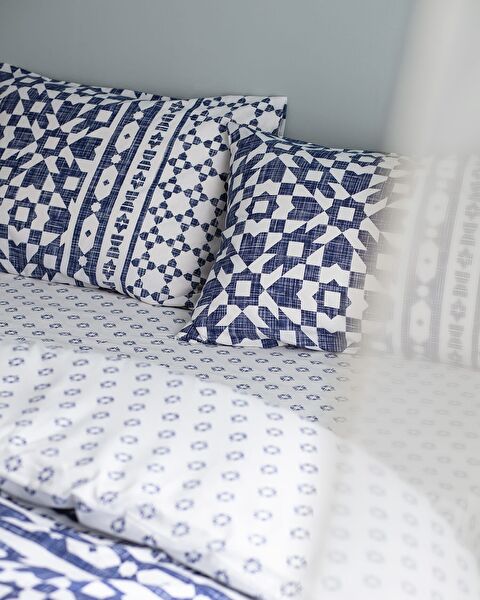 Ensemble de housse de couette imprimé Ranforce double 100 % coton Deor - Bleu marine - 2