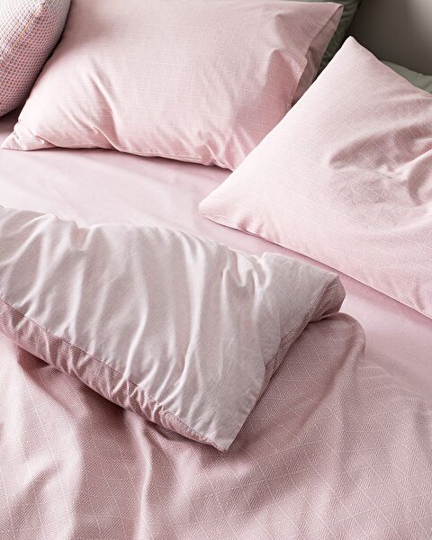 Ensemble de housse de couette imprimé Ranforce double 100 % coton Odette - Poudre - 1