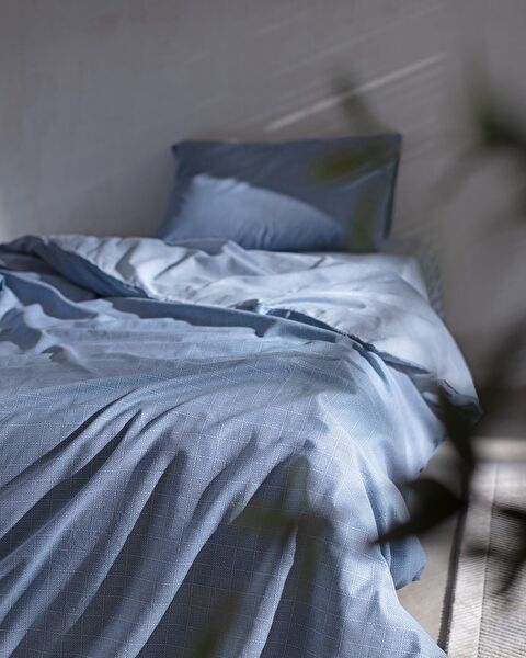 Ensemble de housse de couette imprimé Ranforce double 100 % coton Odette - Bleu foncé - 1