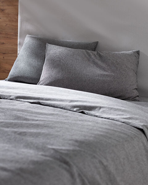 Ensemble de housse de couette double 100 % coton teint en fil Nuage - Anthracite - 2