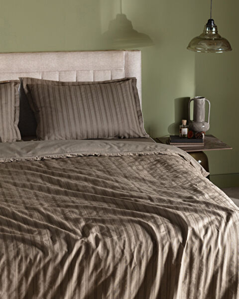 Nicole dubbele 100% katoenen dobby dekbedovertrekset - Mink - 1