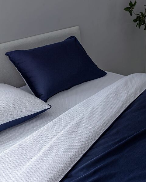 Coyne Double 100% Cotton Printed Satin Duvet Cover Set - Navy Blue - 4