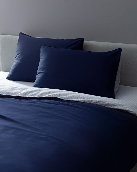Coyne Double 100% Cotton Printed Satin Duvet Cover Set - Navy Blue - 3