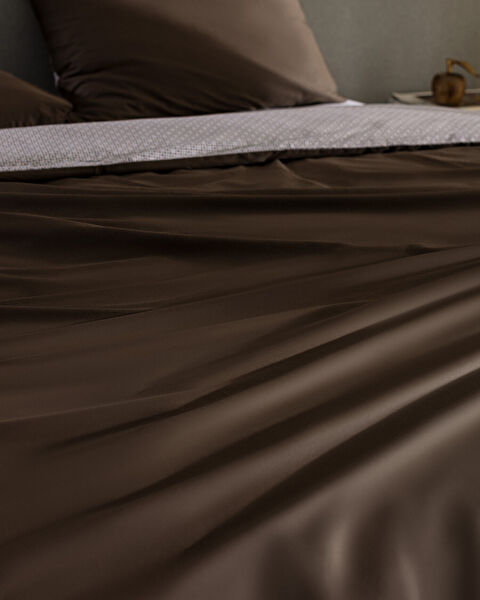 Avent Double 100% Cotton Printed Satin Duvet Cover Set - Brown - 2