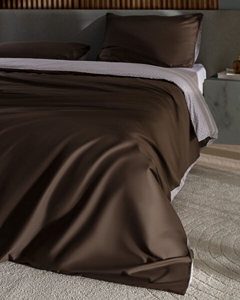 Avent Double 100% Cotton Printed Satin Duvet Cover Set - Brown - 1