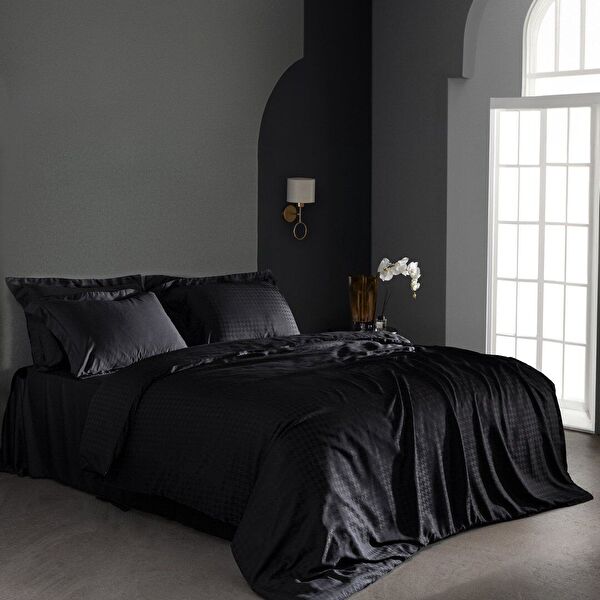 Lune Çift Kişilik Bambu Saten Nevresim Takımı - Siyah - 0
