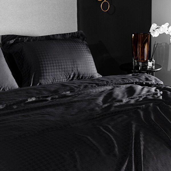 Lune Çift Kişilik Bambu Saten Nevresim Takımı - Siyah - 1