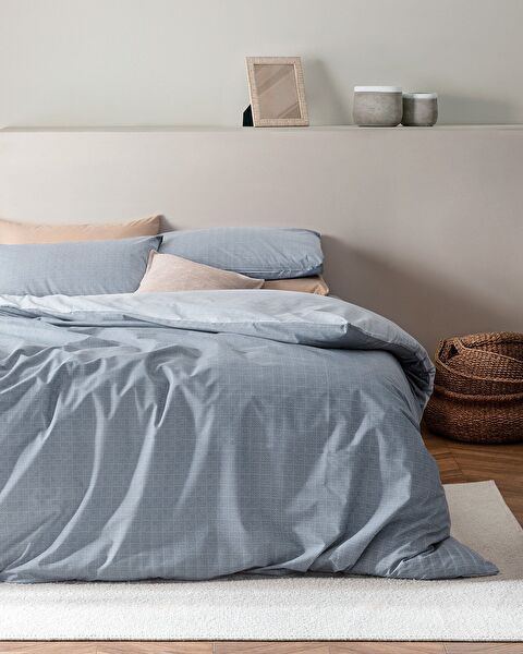 Odette Double 100% Cotton Ranforce Printed Duvet Cover Set - Blue - 0