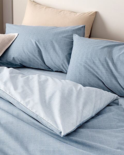 Odette Double 100% Cotton Ranforce Printed Duvet Cover Set - Blue - 1