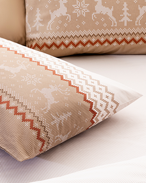 Ensemble de housse de couette imprimé Ranforce double 100 % coton Manchot - Beige - 2