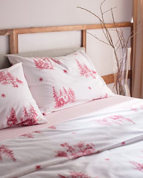 Ensemble de housse de couette double en flanelle 100 % coton Faon - Rouge - 2