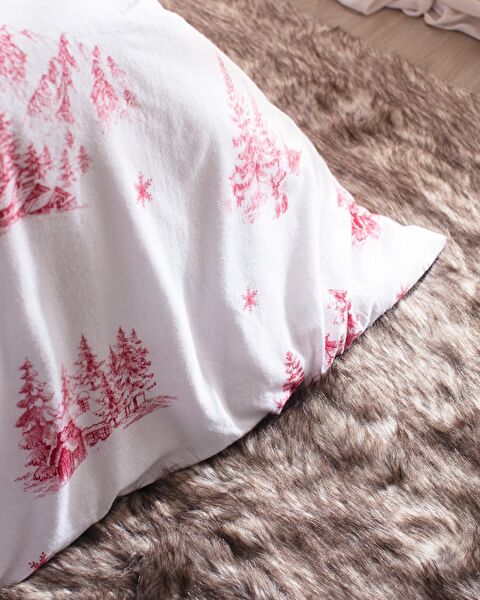 Ensemble de housse de couette double en flanelle 100 % coton Faon - Rouge - 4