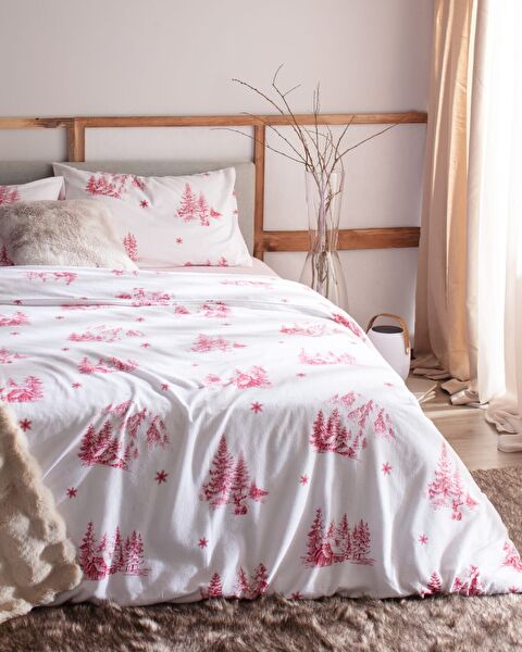 Ensemble de housse de couette double en flanelle 100 % coton Faon - Rouge - 1