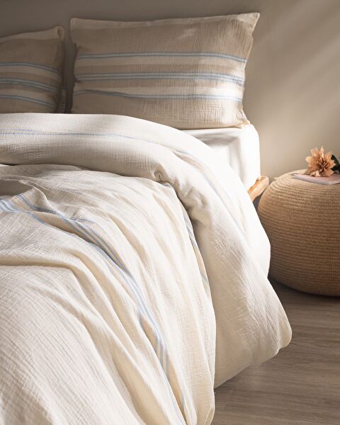 Sheryl Double Sıze Muslın Yarn Dyed Duvet Cover Set - Fıtted - 2