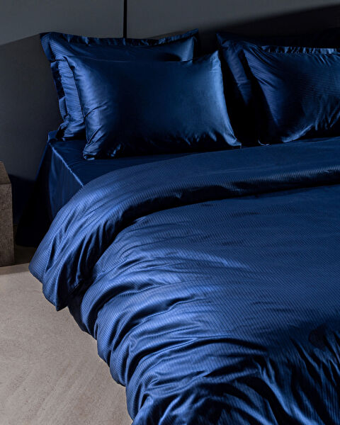 Thalie Double Sıze Strıped Satın Duvet Cover Set - 1