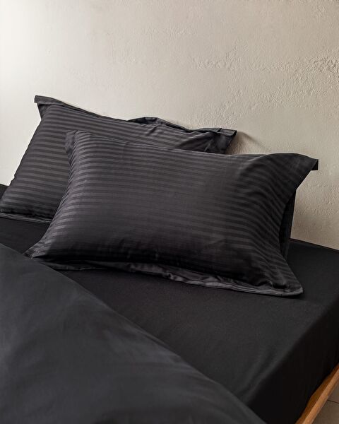 Elicia Double Sıze Strıped Satın Duvet Cover Set - 2