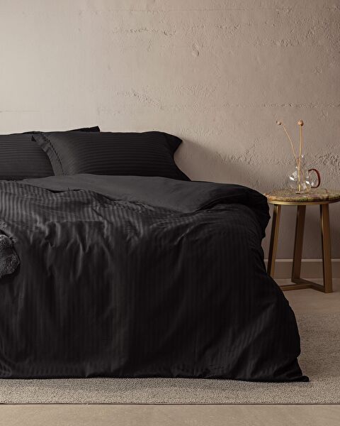 Elicia Double Sıze Strıped Satın Duvet Cover Set - 0