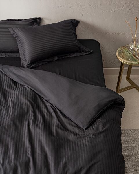 Elicia Double Sıze Strıped Satın Duvet Cover Set - 1
