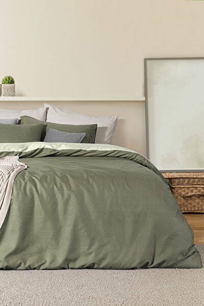 Ensemble de Housse de Couette Double en Coton Imprimé Cher - Kaki - 0