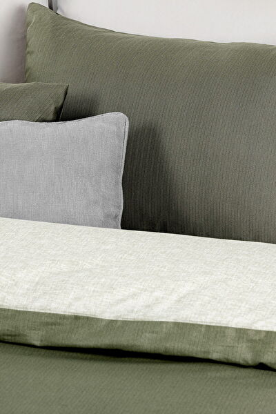 Ensemble de Housse de Couette Double en Coton Imprimé Cher - Kaki - 1