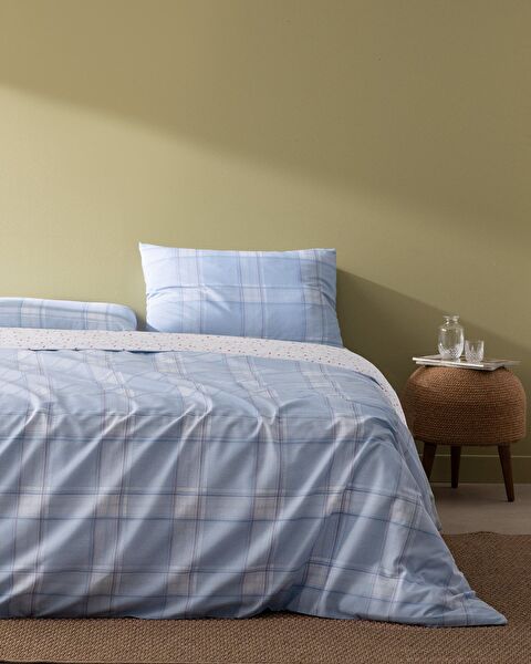 Blanch Cotton Double Printed Duvet Cover Set - Blue - 0
