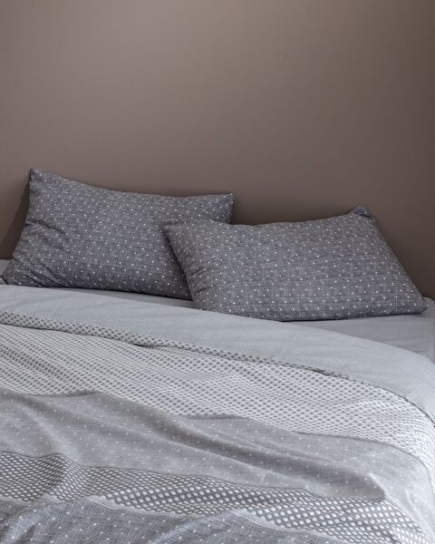 Hugo Double Cotton Printed Duvet Cover Set - Gray - 1