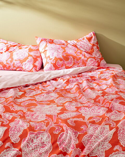 Aubin Double Cotton Printed Duvet Cover Set - Orange/Fuchsia - 1