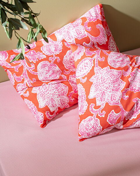 Aubin Double Cotton Printed Duvet Cover Set - Orange/Fuchsia - 4