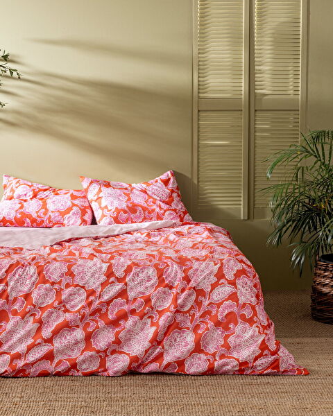Aubin Double Cotton Printed Duvet Cover Set - Orange/Fuchsia - 0