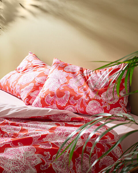 Aubin Double Cotton Printed Duvet Cover Set - Orange/Fuchsia - 2