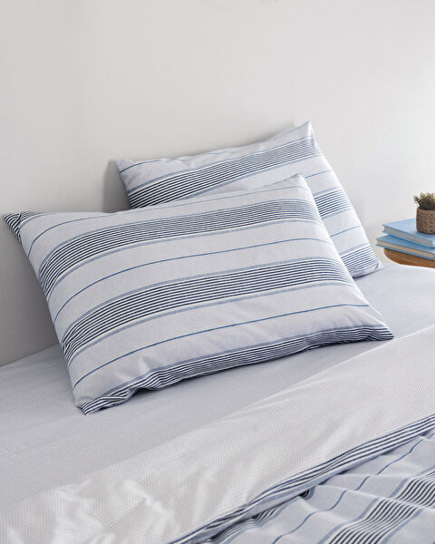 Ensemble de housse de couette double en coton imprimé Marc - Bleu - 2