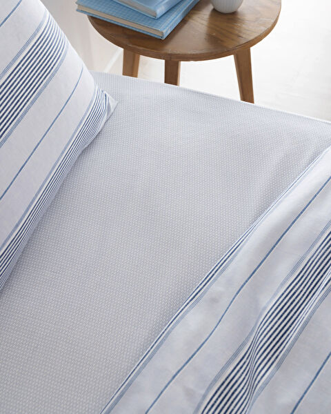 Ensemble de housse de couette double en coton imprimé Marc - Bleu - 3