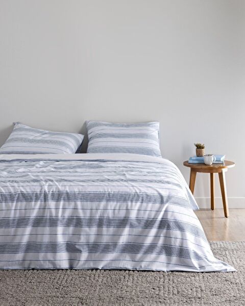 Ensemble de housse de couette double en coton imprimé Marc - Bleu - 0