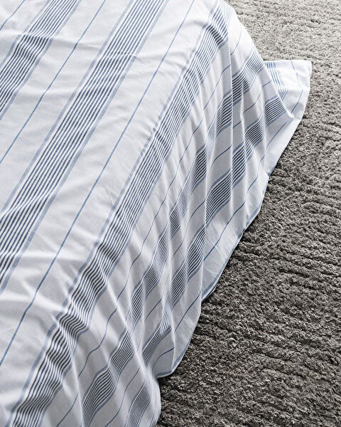 Ensemble de housse de couette double en coton imprimé Marc - Bleu - 4