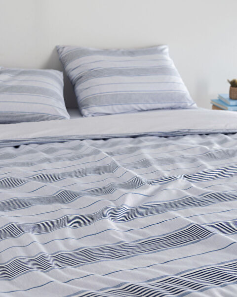 Ensemble de housse de couette double en coton imprimé Marc - Bleu - 1