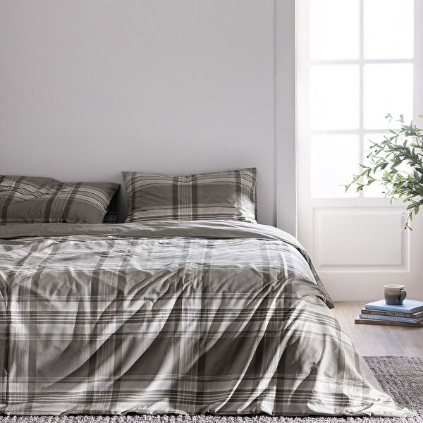 Ensemble de Housse de Couette Imprimé Double en Coton Rhône - Kaki - 0