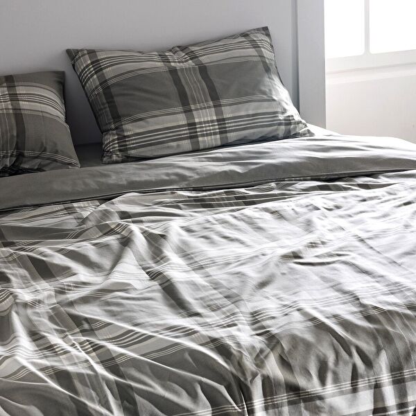 Ensemble de Housse de Couette Imprimé Double en Coton Rhône - Kaki - 1