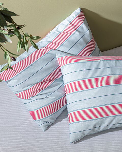 Ensemble de housse de couette double en coton imprimé Marc - Bleu/Rouge - 4