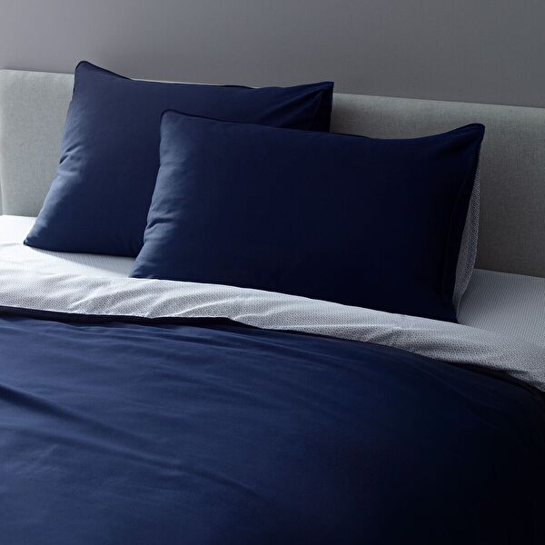 Coyne Family Size 100% Cotton Printed Satin Duvet Cover Set - Navy Blue - 2