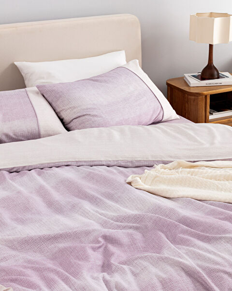 Adelya King Size %100 Pamuk Madame Coco Crep Baskılı Nevresim Takımı - Mürdüm - 3