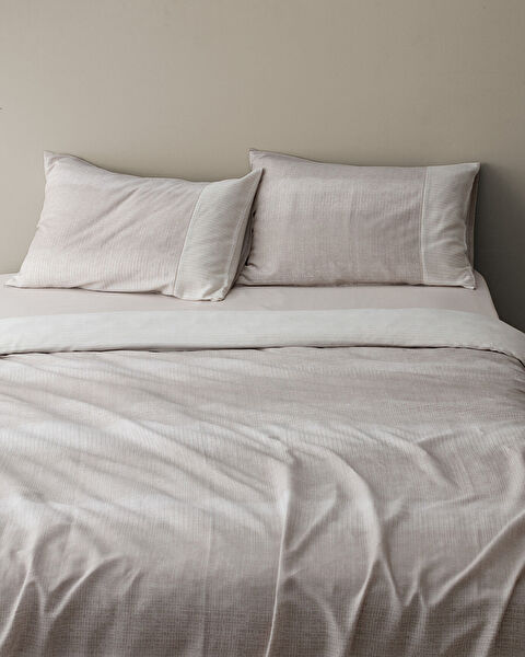 Ensemble de housse de couette imprimé Madame Coco Crep 100% coton King Size Adelya - Beige - 2