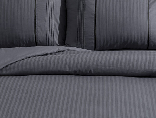 Mousse King Size Nervürlü Nevresim Takımı - Koyu Gri - 1