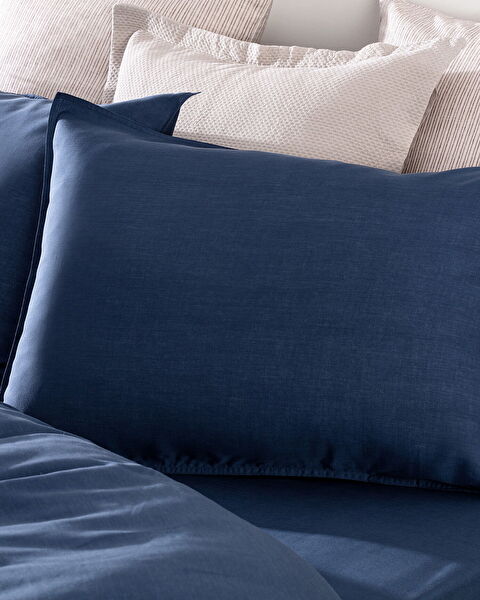 Loire King Size Tencel Duvet Cover Set ( TENCEL:trade_mark: ) - Navy Blue - 1