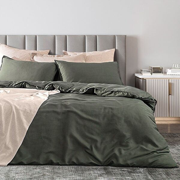 Ensemble de housse de couette en Tencel pour lit king size Loire (TENCEL:trade_mark: ) - Kaki - 0