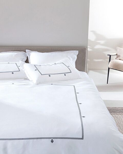 Lilas King Size Embroidered Duvet Cover Set - Satin - 0