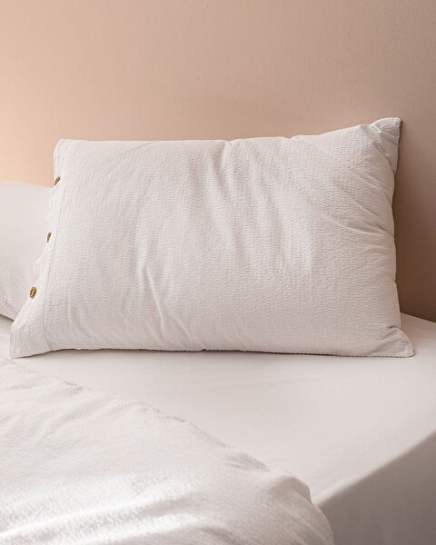 Ensemble de housse de couette en seersucker lavable pour lit king size Linda - Blanc - 2