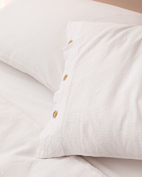 Ensemble de housse de couette en seersucker lavable pour lit king size Linda - Blanc - 3