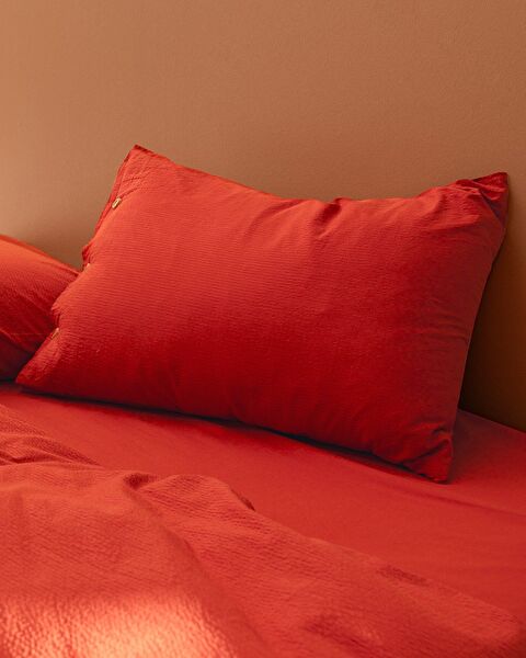 Linda King Size Washable Seersucker Duvet Cover Set - Orange - 2