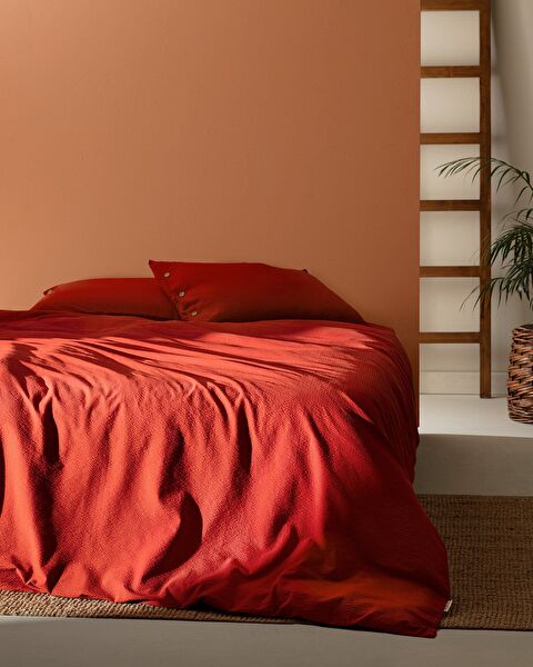 Linda King Size Washable Seersucker Duvet Cover Set - Orange - 0