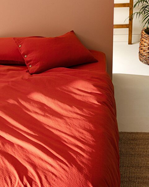 Linda King Size Washable Seersucker Duvet Cover Set - Orange - 1